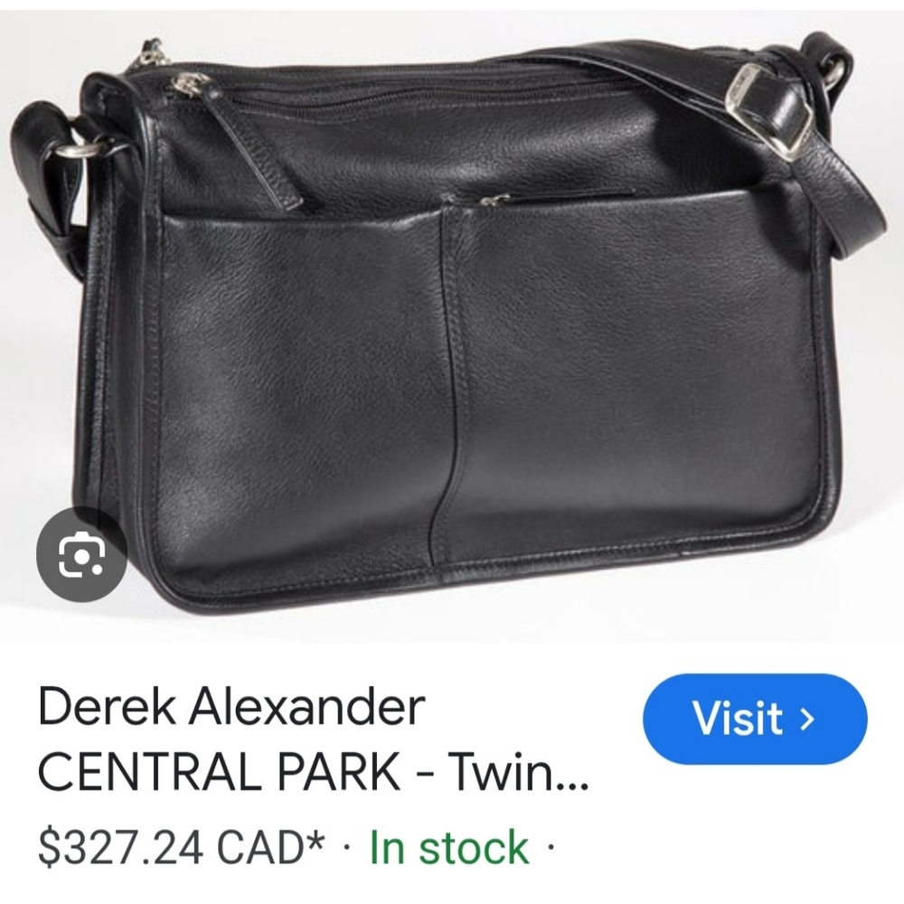 Derek Alexander Black Leather Adjustable Crossbody Bag, With Multiple Pockets.
